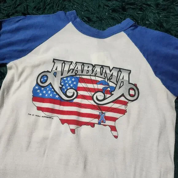 Vintage Alabama Mountain Music Tour 1982 Raglan Band Tee Made in USA S - Picture 3 of 7